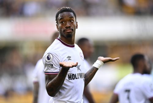 Ivan Toney of Brentford in action against Wolves
