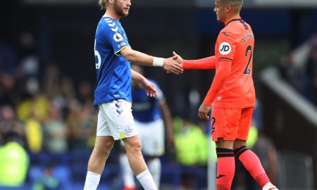 Everton midfielder Tom Davies versus Norwich