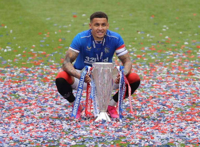 James Tavernier celebrating Rangers title win