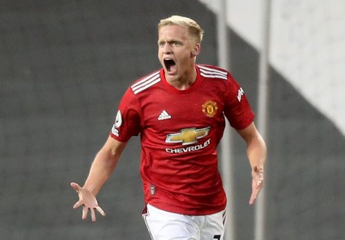 Donny van de Beek celebrates first Manchester United goal