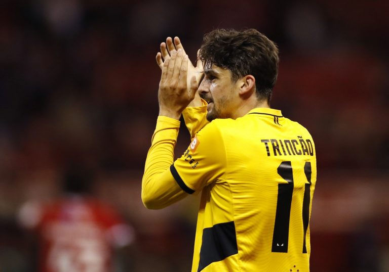 Francisco Trincao celebrates his first Wolves goal