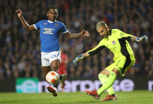 Alfredo Morelos chases down the ball