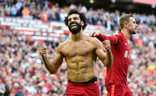 Mohamed Salah celebrates goal for Liverpool