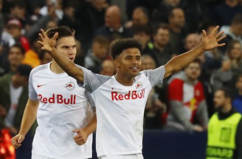 Karim Adeyemi celebrates goal for RB Salzburg