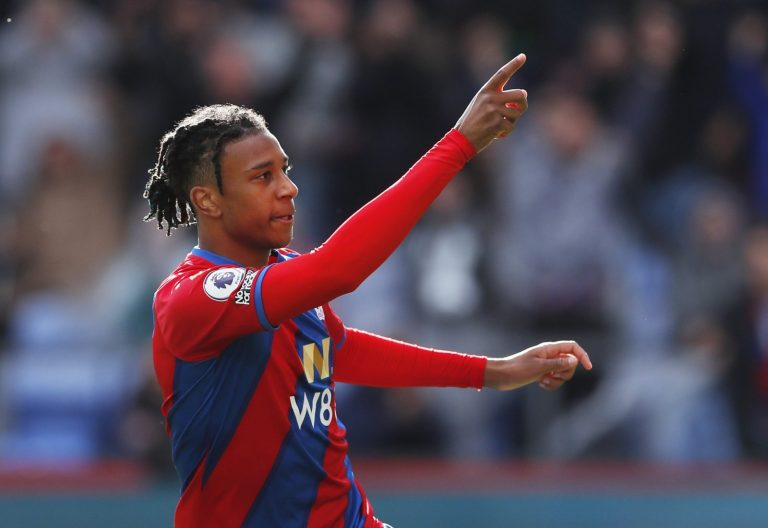 Michael Olise celebrates his first Crystal Palace goal