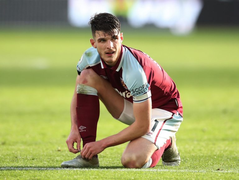 west ham midfielder declan rice in action