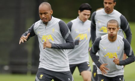 Fabinho and Thiago in Liverpool training