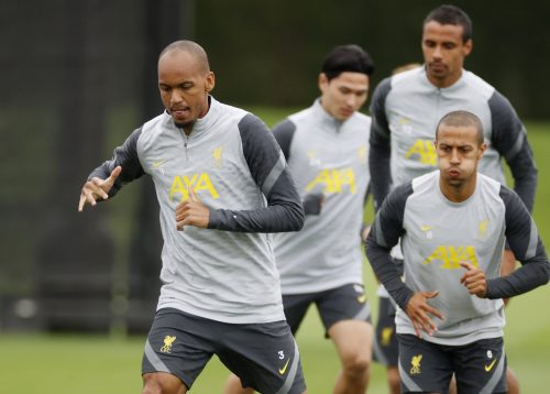 Fabinho and Thiago in Liverpool training