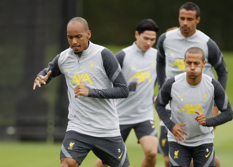 Fabinho and Thiago in Liverpool training