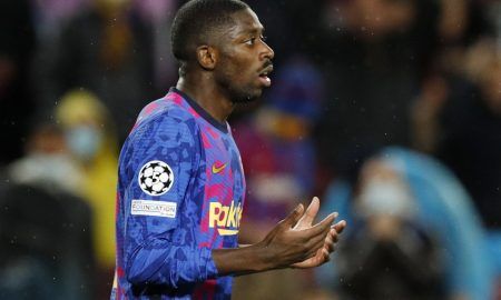 Ousmane Dembele in action for Barcelona