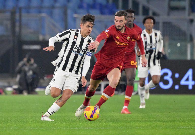 juventus striker paulo dybala in action against as roma