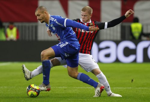 rc strasbourg striker ludovic ajorque against nice