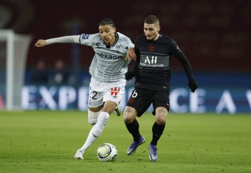 Newcastle target hugo ekitike tussles with marco verratti