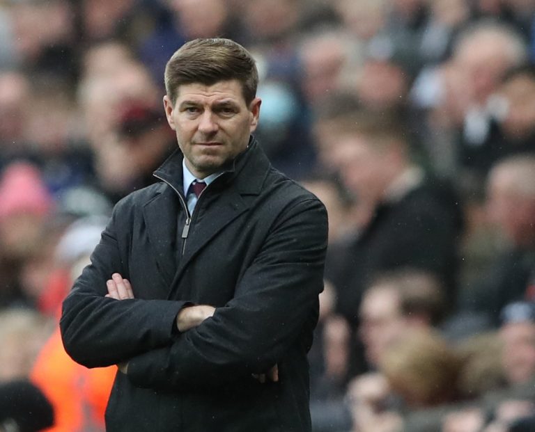 Steven Gerrard on the touchline for Aston Villa