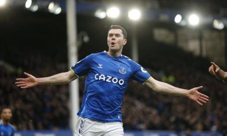 Everton defender Michael Keane celebrates