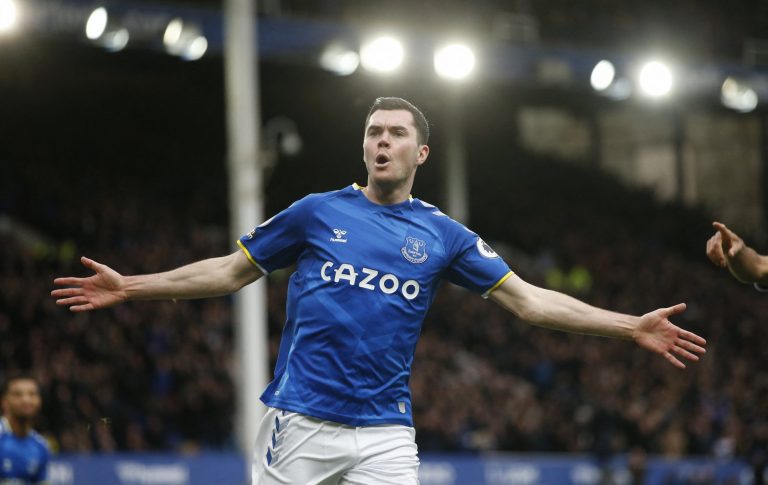 Everton defender Michael Keane celebrates