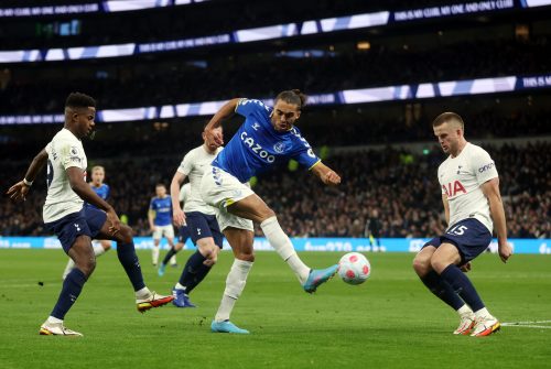 Everton striker Dominic Calvert-Lewin shoots