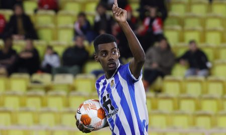 Alexander Isak celebrates scoring for Real Sociedad