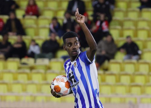 Alexander Isak celebrates scoring for Real Sociedad