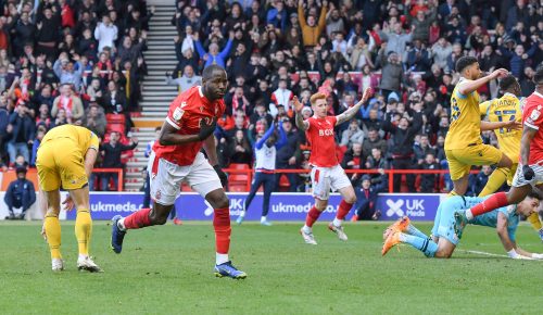 Keinan Davis of Nottingham Forest scores