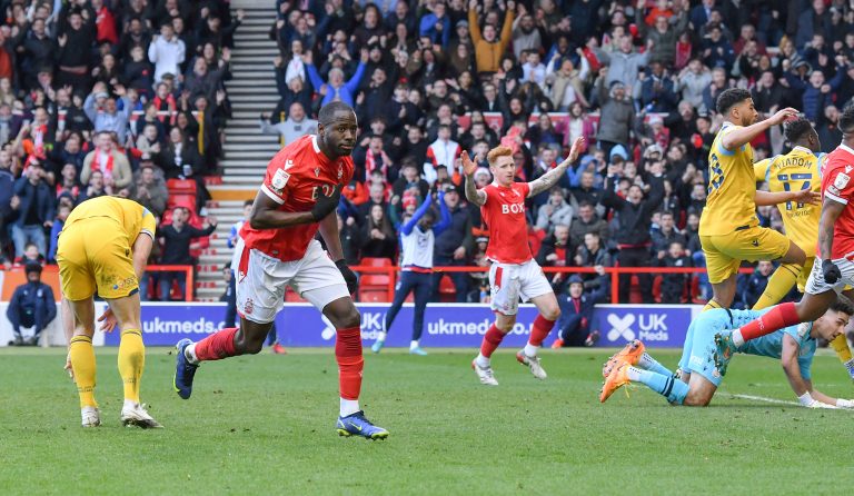 Keinan Davis of Nottingham Forest scores