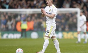 Leeds striker Joe Gelhardt applauds fans