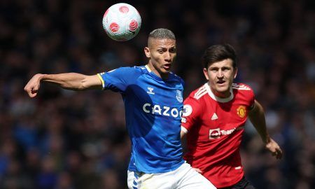 Everton forward Richarlison battles for the ball