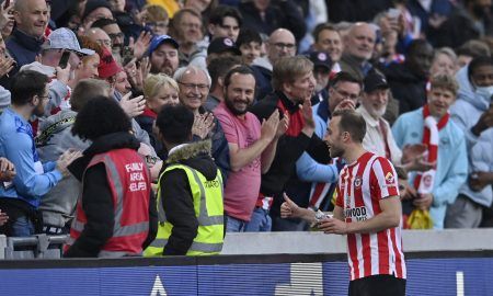 Brentford star Christian Eriksen greets Tottenham supporters
