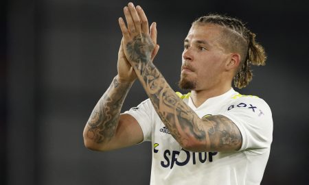 Leeds midfielder Kalvin Phillips applauds the fans