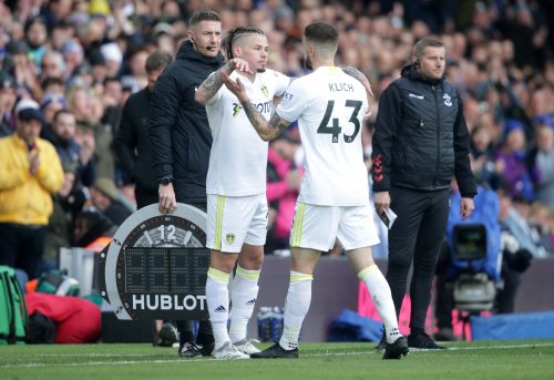Leeds' Mateusz Klich and Kalvin Phillips