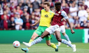 Aston Villa starlet Tim Iroegbunam battles against Norwich