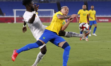 Tottenham transfer target Wilfried Singo playing for the Ivory Coast