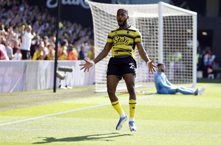 West Ham target Emmanuel Dennis celebrates for Watford