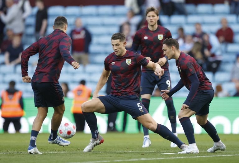 Aston Villa transfer target James Tarkowski during Burnley's warm-up