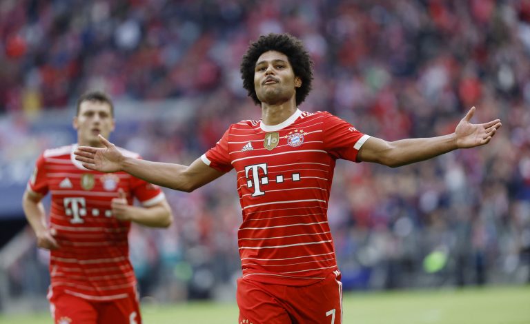 Serge Gnabry celebrates for Bayern Munich