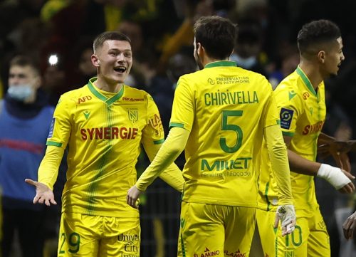 Quentin Merlin of Nantes celebrates