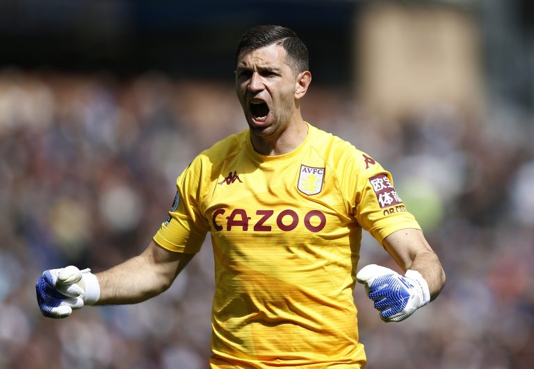 Emiliano Martinez celebrates for Aston Villa