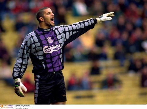 Goalkeeper David James in action for Liverpool in the Premier League
