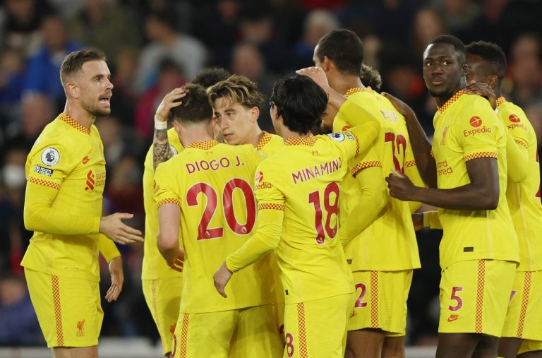 Liverpool celebrate scoring vs Southampton