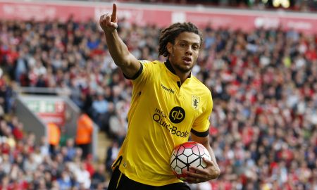 Aston Villa's Rudy Gestede scores vs Liverpool