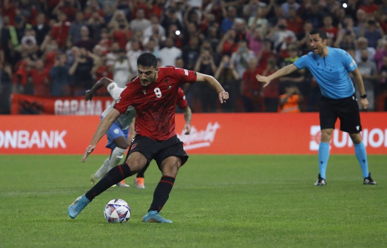 Armando Broja in action for Albania