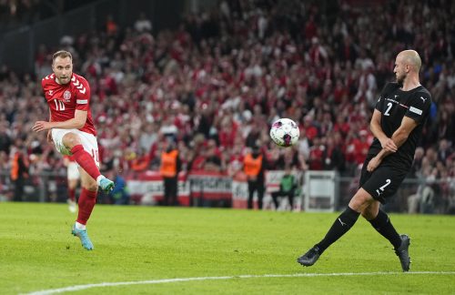 Christian Eriksen fires Denmark shot at goal