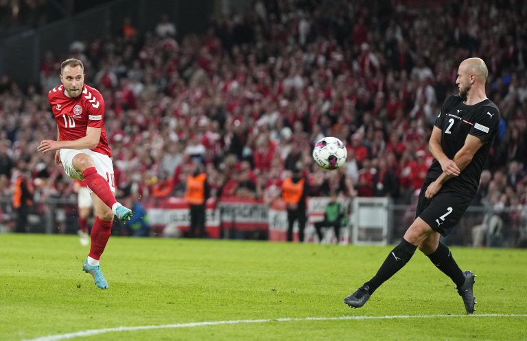 Christian Eriksen fires Denmark shot at goal