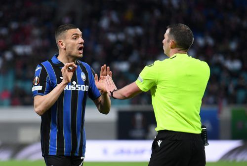 Forest transfer target Merih Demiral remonstrates with the referee