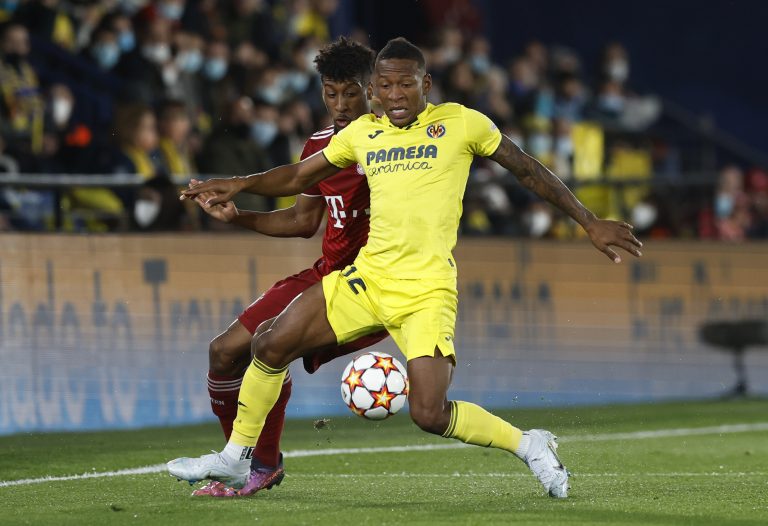 Villarreal star Pervis Estupinan in action against Liverpool