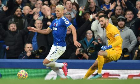 Richarlison in action against Spurs' Hugo Lloris