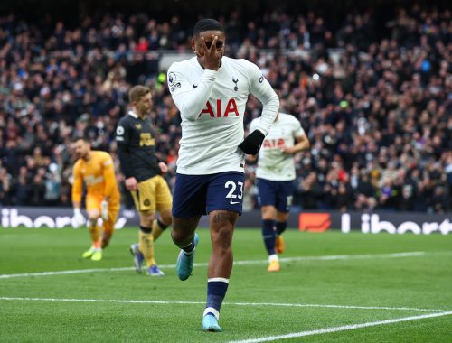 Steven Bergwijn celebrates scoring for Tottenham