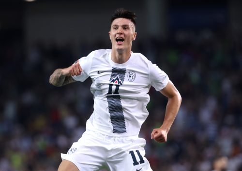 Benjamin Sesko celebrates