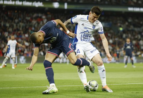Nottingham Forest transfer target Giulian Biancone in action against Kylian Mbappe