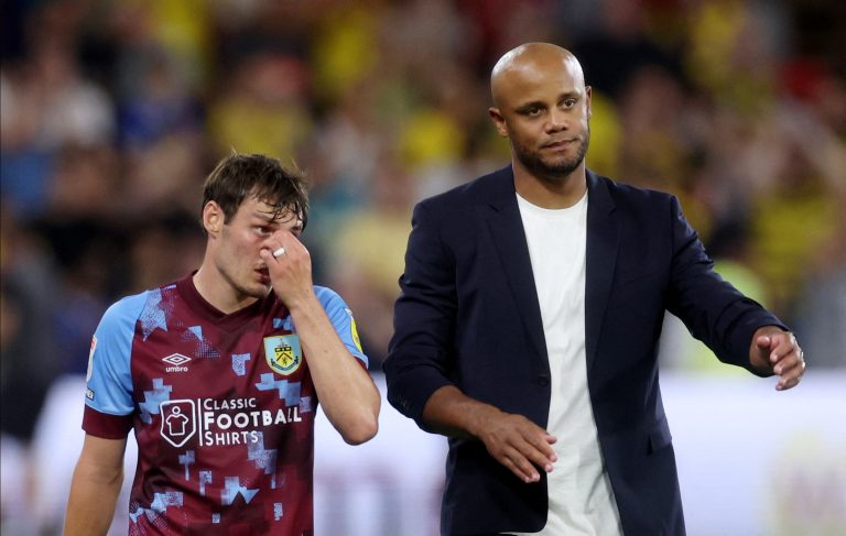Burnley manager Vincent Kompany and defender Connor Roberts
